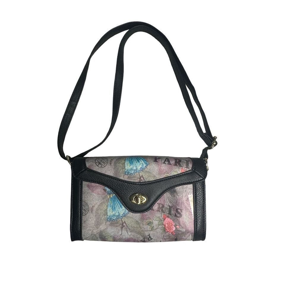 Paris Turn Lock Envelope Crossbody Bag Black